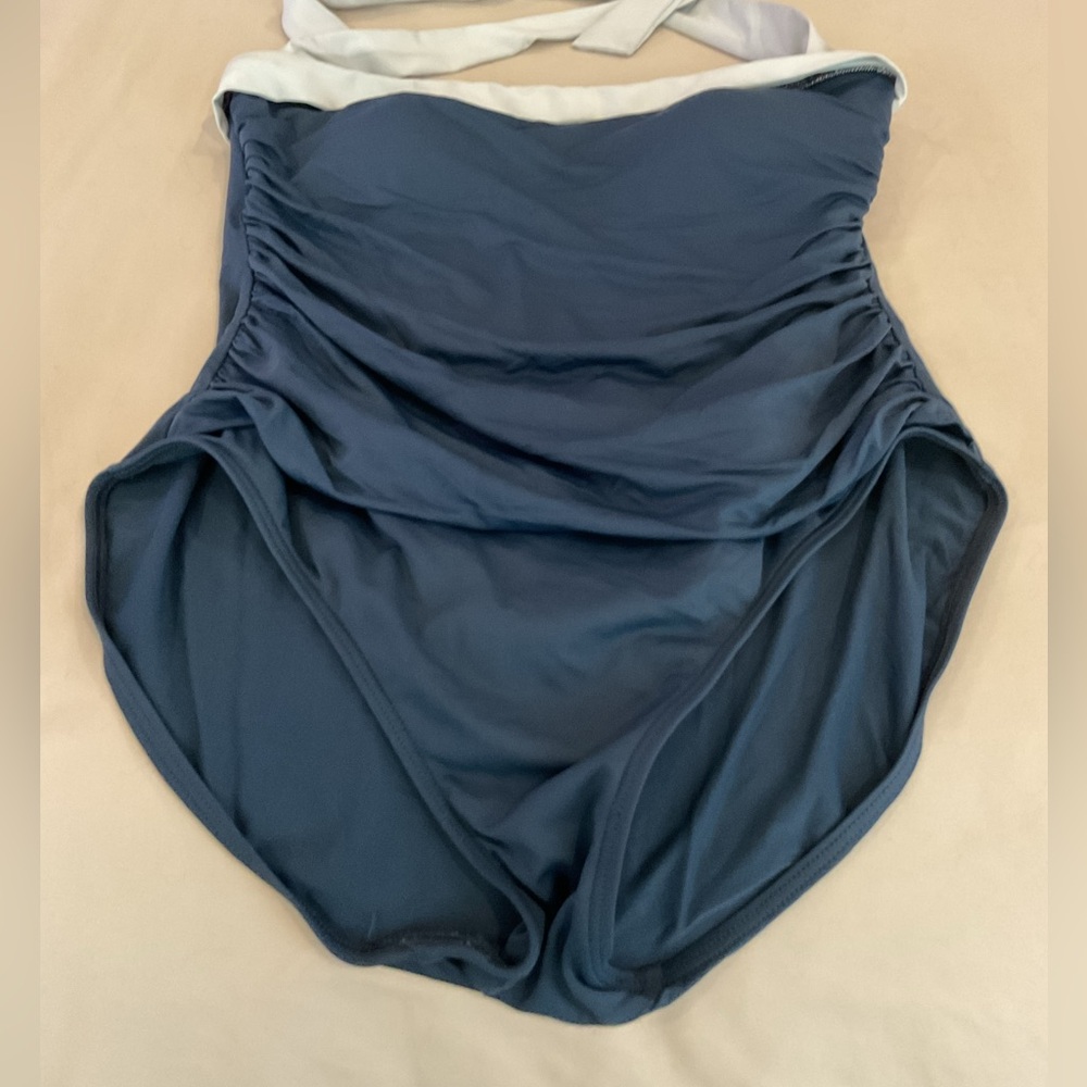 Lauren Ralph Lauren Elegant Blue One Piece Navy Blue with white Trim and Ruching